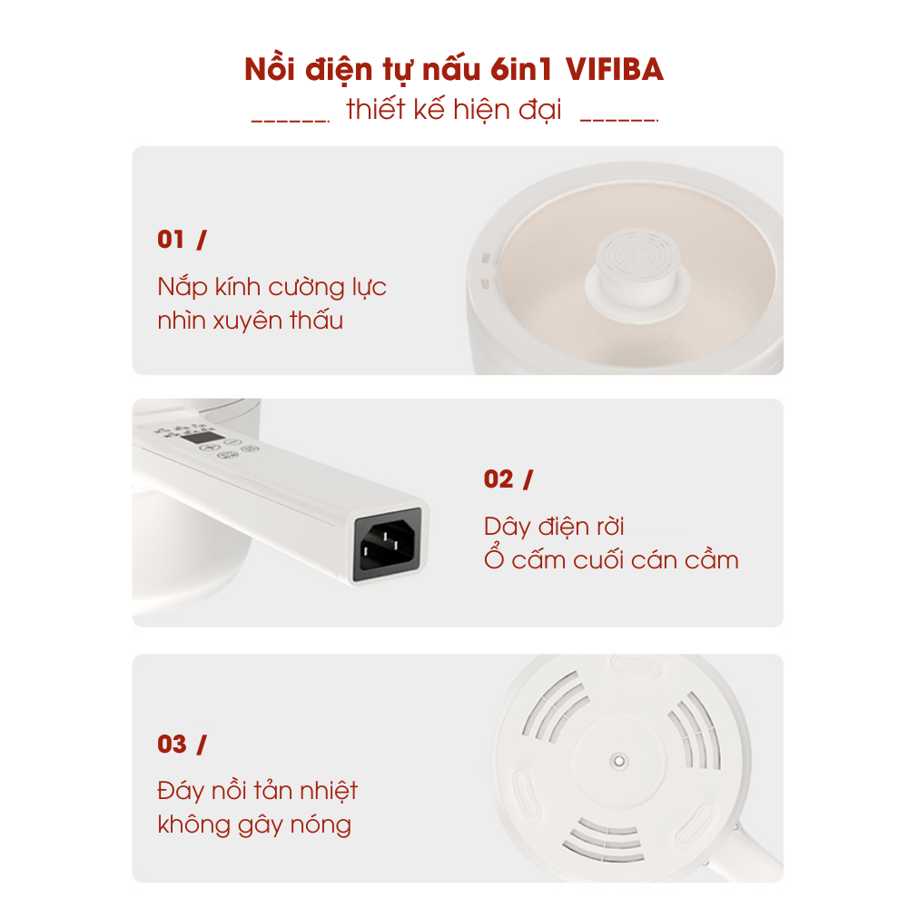 Nồi điện đa năng 2 tầng 6in1, Nồi điện 1.5L, 5 cấp độ, Nồi lẩu điện chống dính, Nồi hấp, nấu, chiên, xào