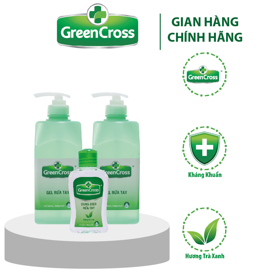 COMBO 2 CHAI 500ML GEL KHÁNG KHUẨN GREEN CROSS - Tặng thêm 1 chai Nước rửa tay 100ml