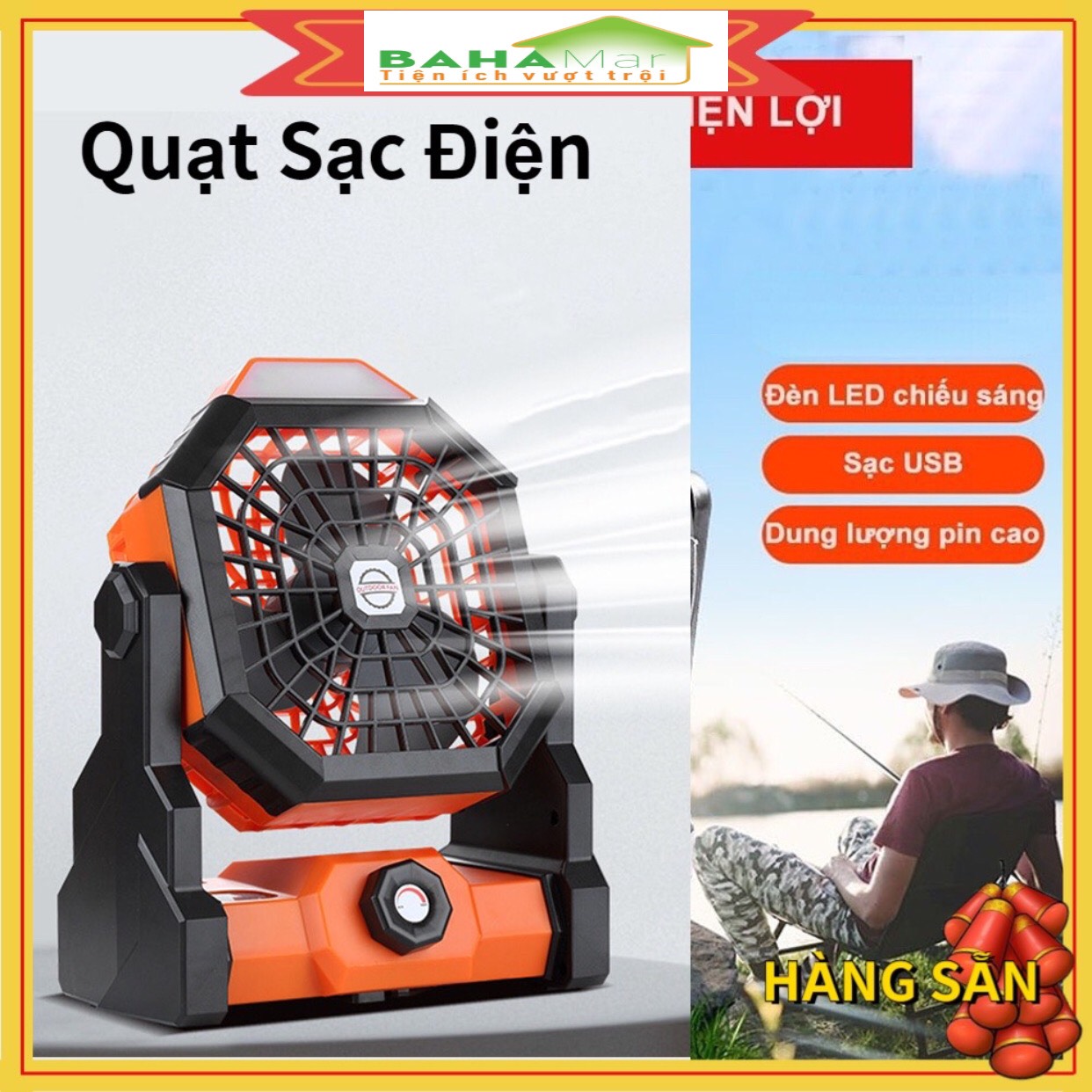 QUẠT DI ĐỘNG SẠC ĐIỆN ĐIỀU CHỈNH TỐC ĐỘ VÔ CẤP CÓ TÍCH HỢP ĐÈN LED (DÙNG KHI MẤT ĐIỆN HOẶC MANG ĐI CẮM TRẠI TIỆN DỤNG) "BAHAMAR" có thể được sử dụng trong cắm trại và ngoài trời 