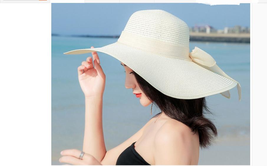 Mũ cói rộng vành thắt nơ phong cách Hàn, nón đi biển rộng vành