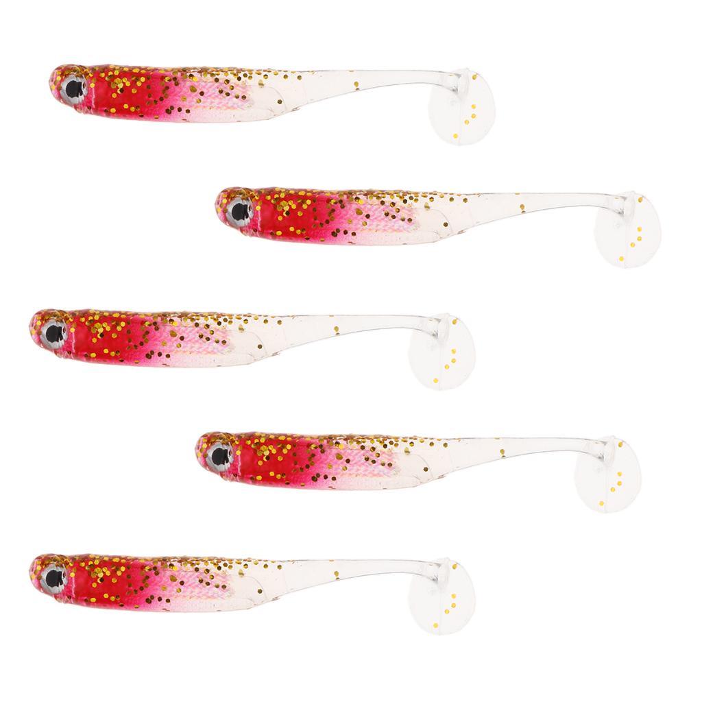 5Pcs Soft Fishing Lures Shad Baits T Tail Swimbait 3D Lifelike Eyes Artificial Bait with Shining Sequins