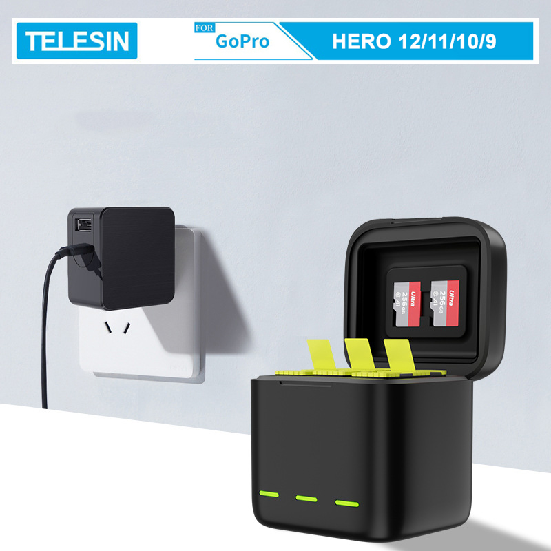 Combo sạc 3 + 2 pin TELESIN mẫu mới MÀU VÀNG dùng cho GoPro Hero 9/10/11/12