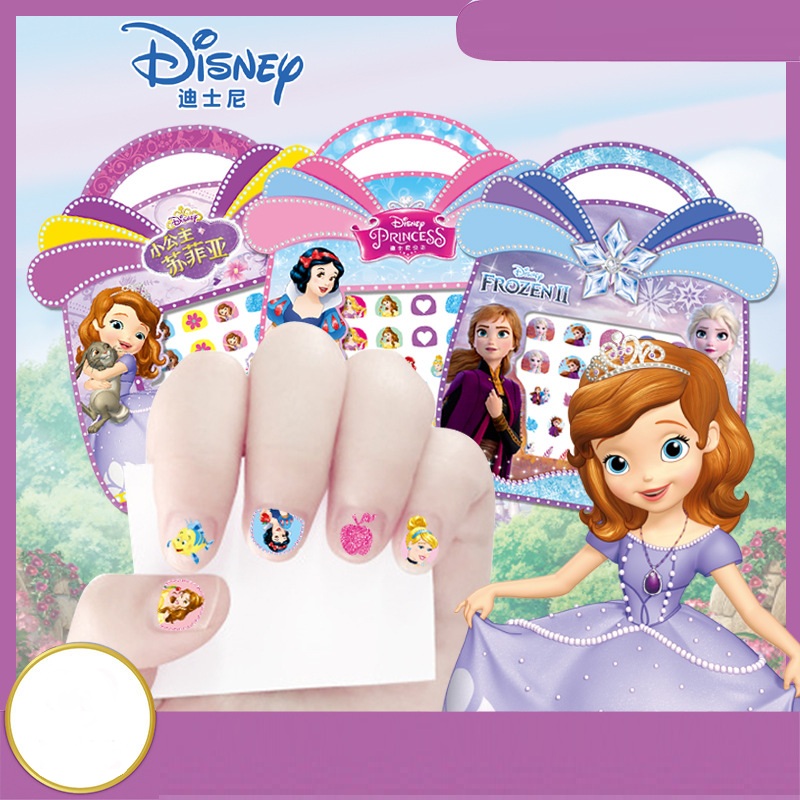 Combo 5 tờ Nail Sticker ngẫu nhiên , miếng dán móng tay hoạt hình kiểu túi xách nơ Frozen Sofia Princess Toy Pooh Minnie cho trẻ em 001