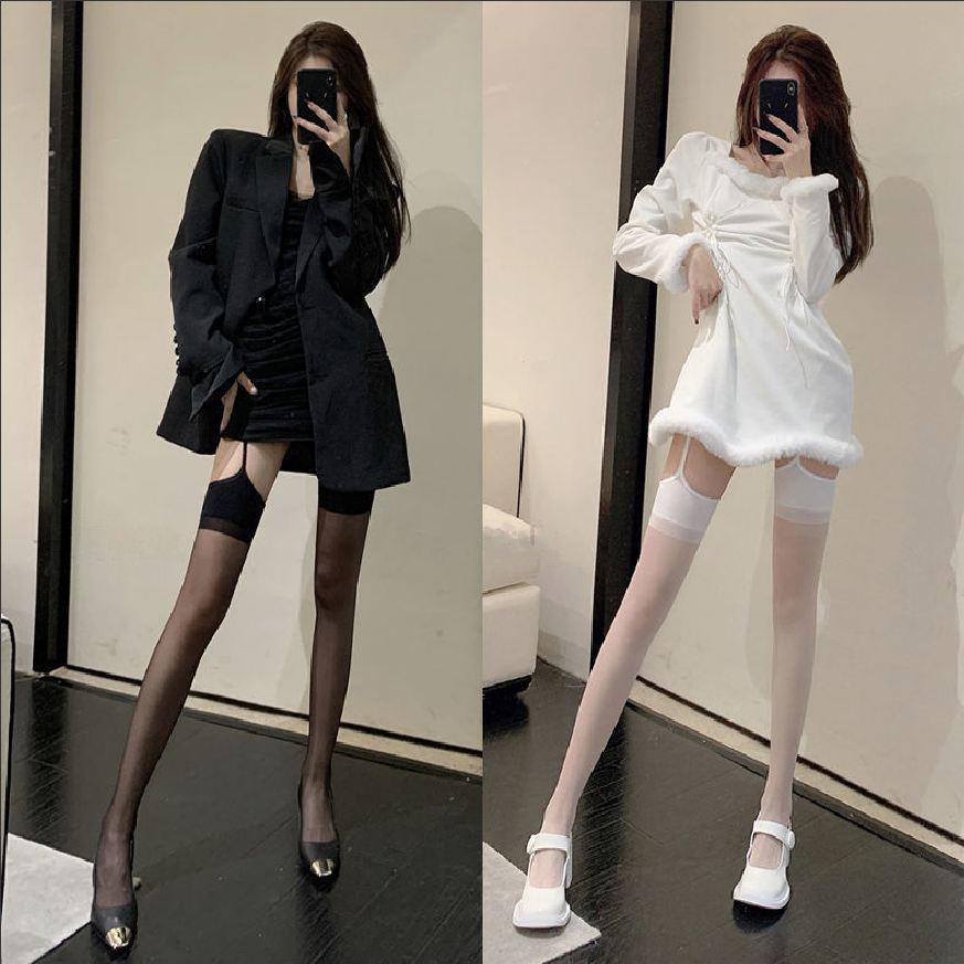 Tất đùi ren phối dây, tất đùi liền đai eo bản lưng chống tụt, s.e.x.y sangchảnh, phối được nhiều phong cách Nữ Women Đen