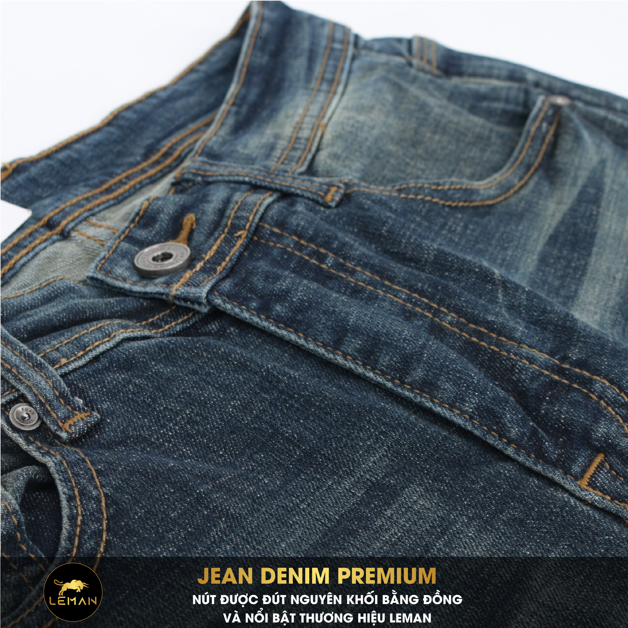 Quần Jean nam Leman xanh mài rêu JD12 - Slim Form