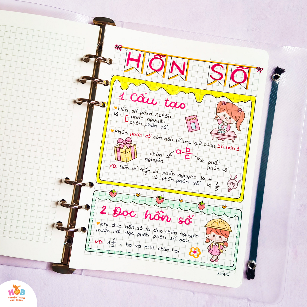Sổ tay ghi chú HOB takenote toán 5, Khổ A5 đóng binder trang trí sẵn sticker