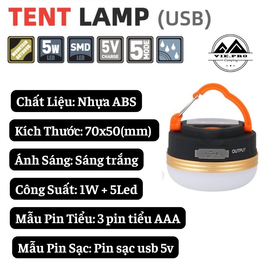 Đèn led usb 180 lumen trang trí treo lều cắm trại ánh sáng trắng có thể sạc lại khi hết điện sử dụng 6 đến 8 tiếng