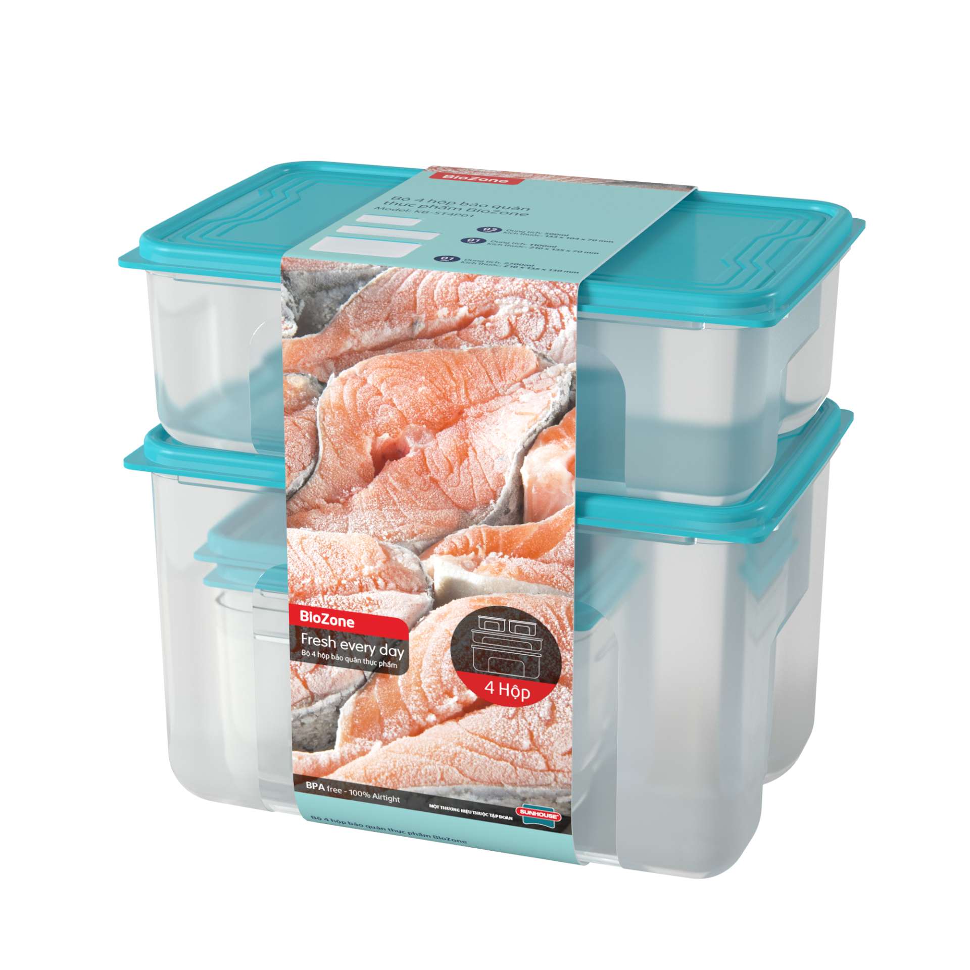 Bộ 4 hộp bảo quản thực phẩm SUNHOUSE Biozone KB-ST4P01