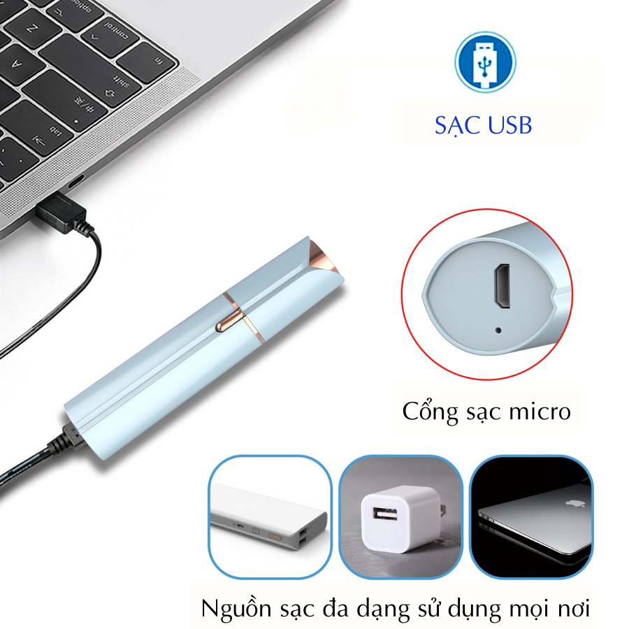 Máy cạo lông đa năng phụ nữ Boorui - Bút triệt phần tay, chân, bikini... thẩm mỹ cho phái đẹp sạc, USB an toàn