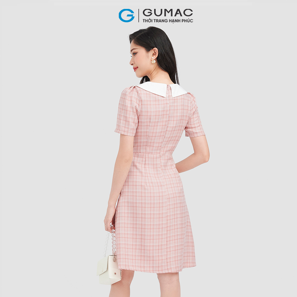 Đầm dáng A GUMAC DC09040 caro đính nút