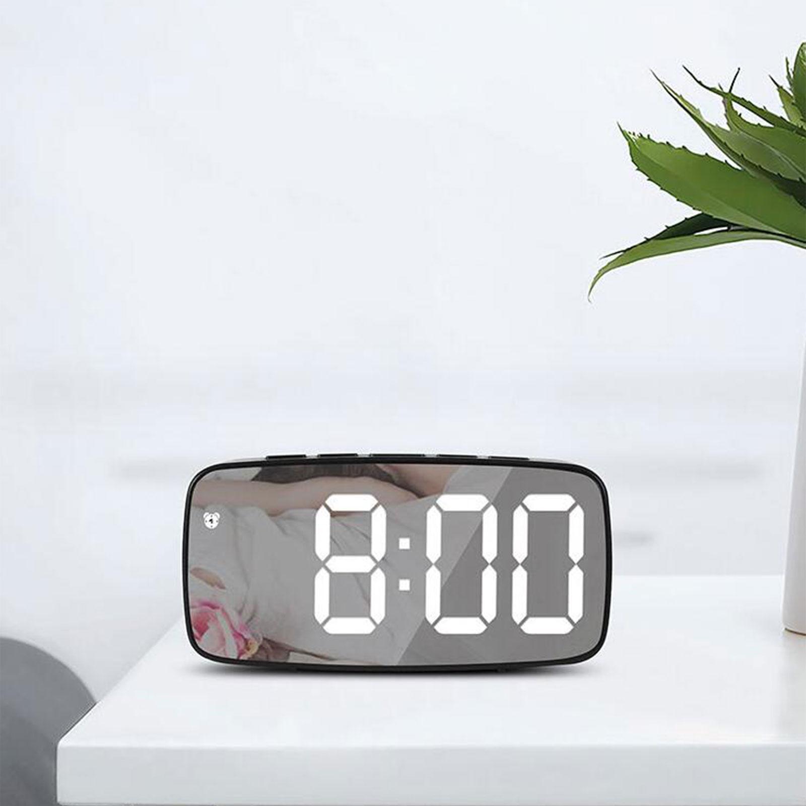 Digital LED Alarm Clock Bedroom Mirror Surface Snooze Bedside