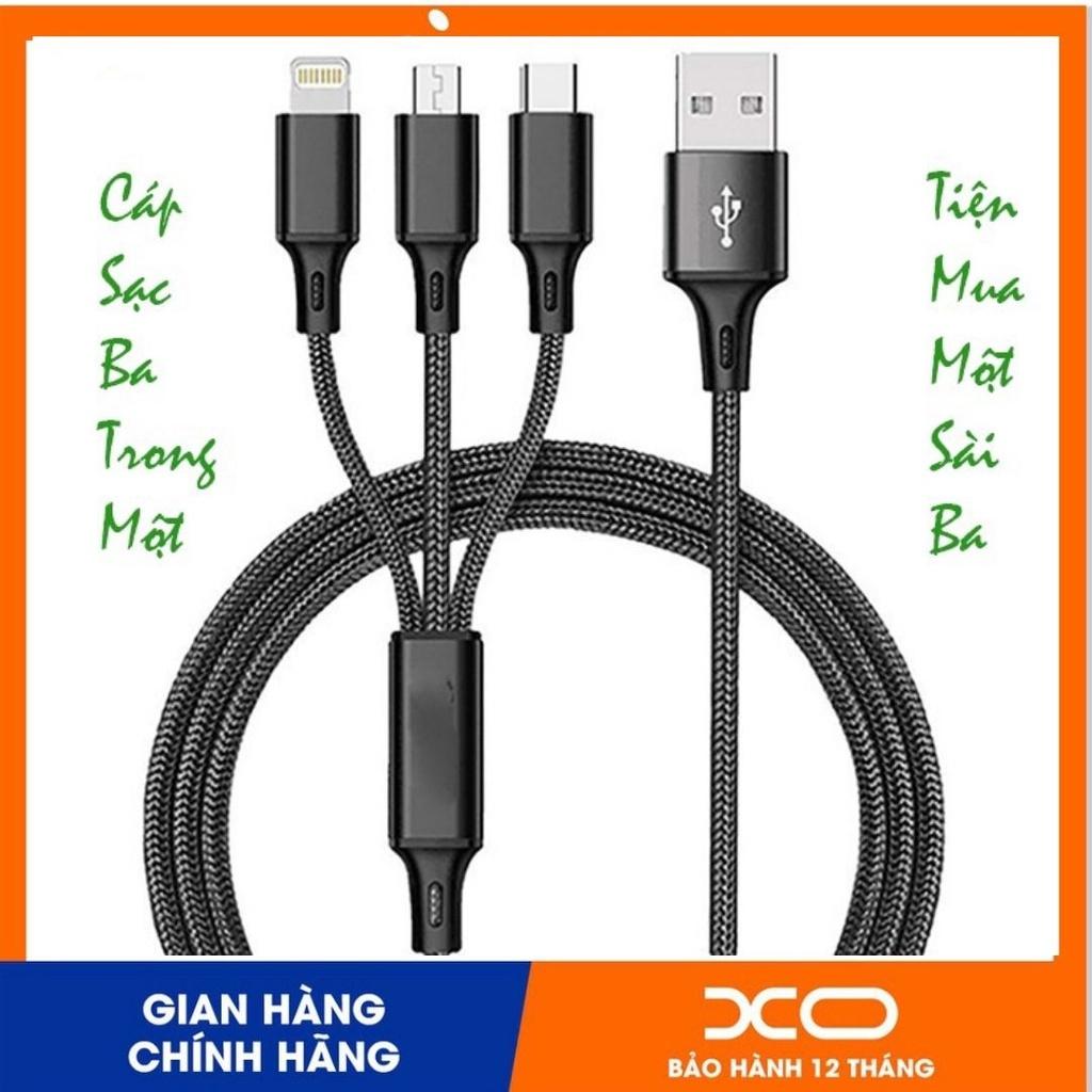 Dây Sạc điện thoại 3in1 gồm microUSB, Type-C siêu bền | Đầu Bọc Dù đa năng mã sản phẩm LY460