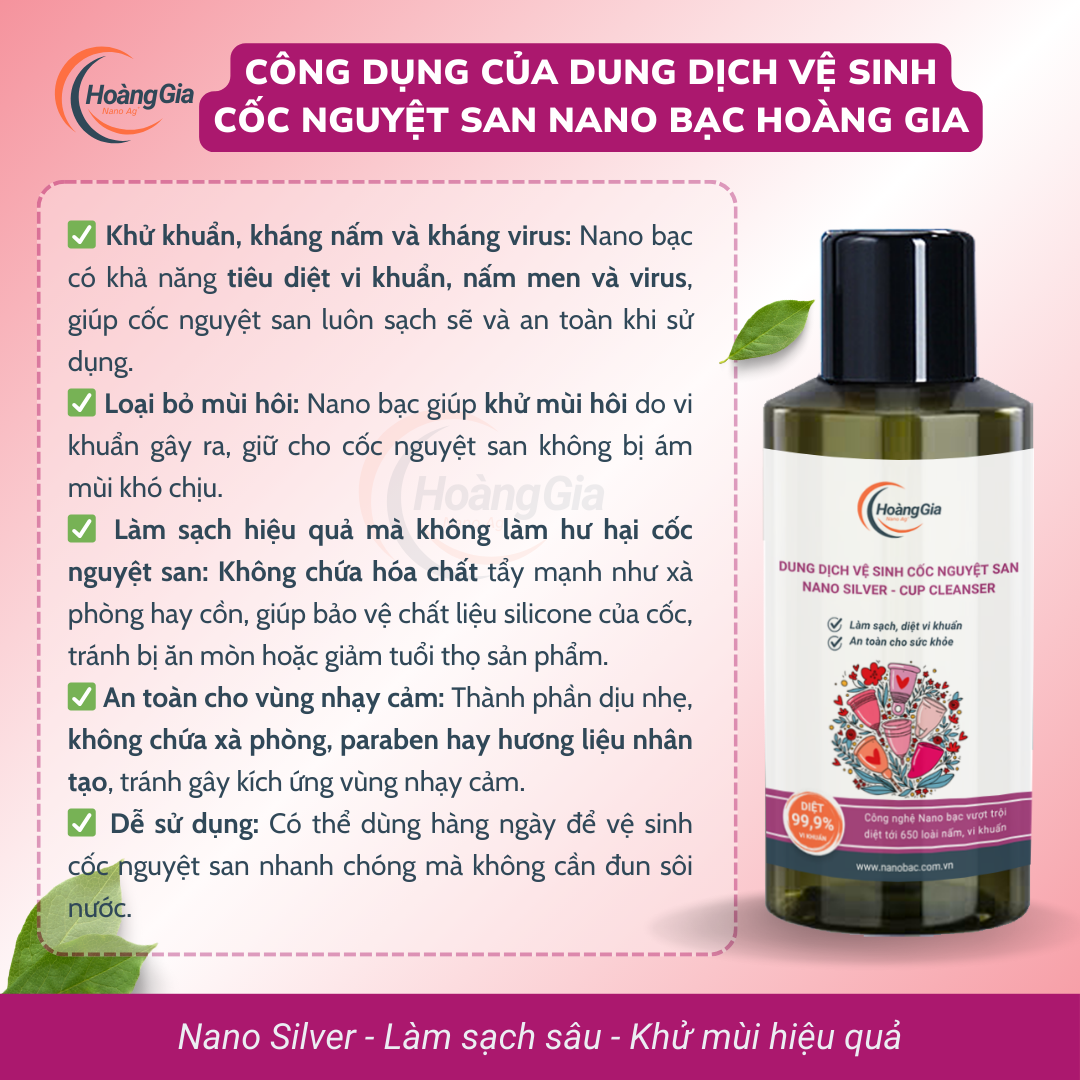 Dung Dịch Vệ Sinh Cốc Nguyệt San Nano Bạc - Làm Sạch, Khử Khuẩn Dịu Nhẹ &amp; An Toàn, Không Kích Ứng
