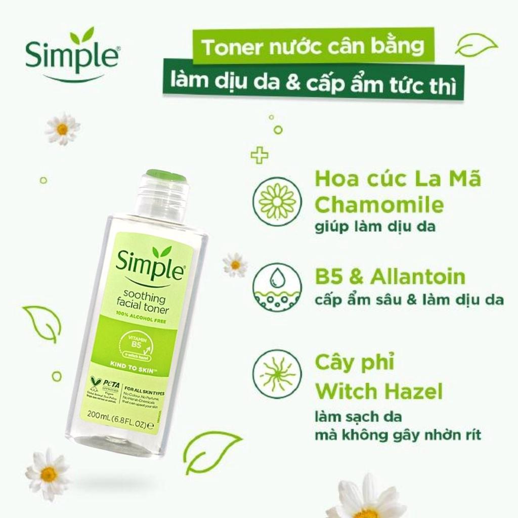 Combo 2 Simple Làm Sạch &amp; Cân Bằng Ph Da ( Sữa Rửa Mặt + Toner Nước Hoa Hồng ) 150ml &amp; 200ml/Chai