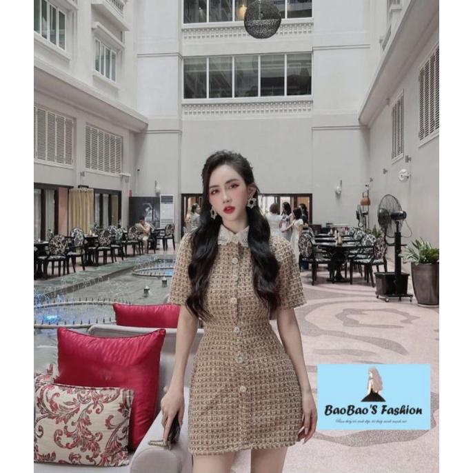 Đầm dạ 3 màu phối cổ ren cúc ngọc thanh lịch