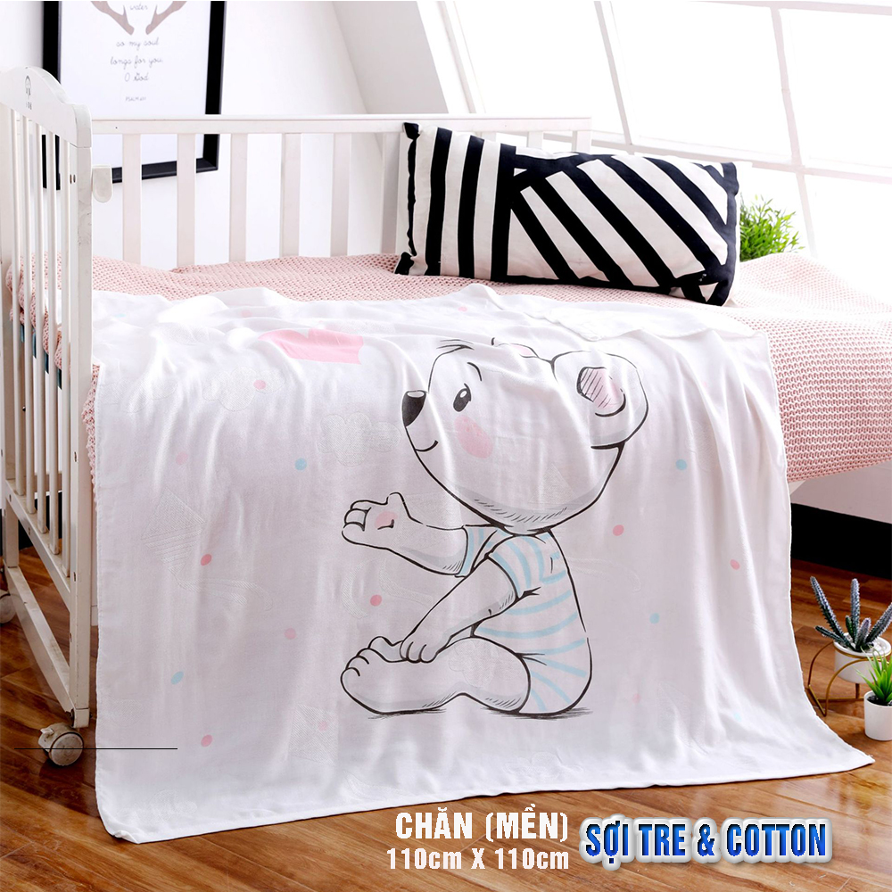 Chăn mền đũi cho bé từ sơ sinh đến tiểu học chất liệu sợi tre thiên nhiên và sợi Cotton, loại siêu mềm mịn, KT: 110x110cm, Bamboo Home - hàng chính hãng BBH01