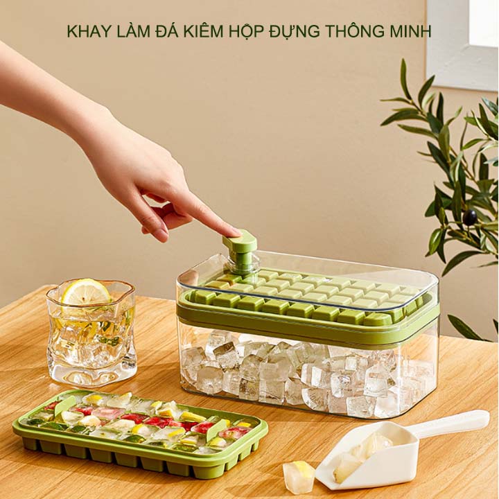 Khay làm đá viên kiêm hộp đựng thông minh, ấn nhả đá