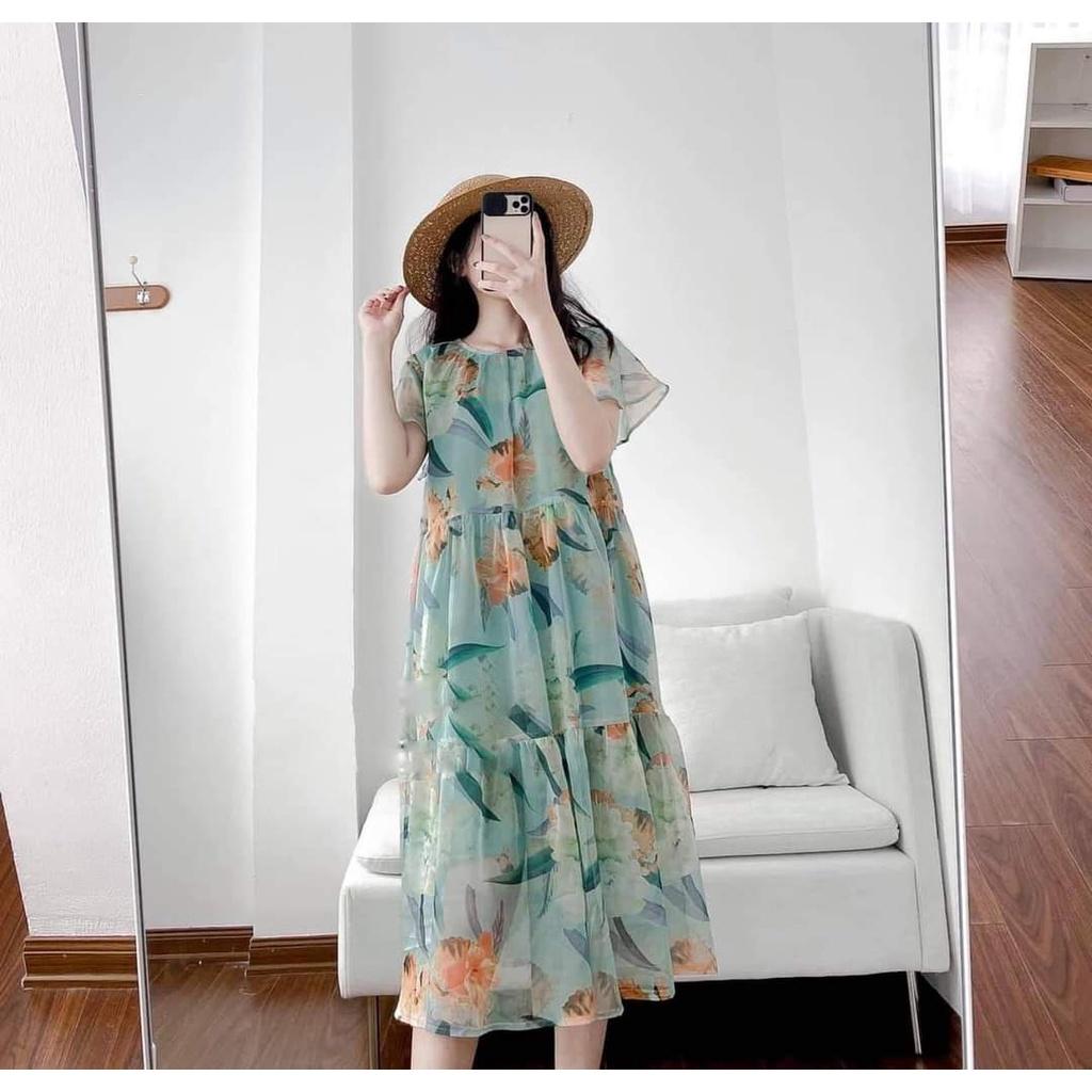 Váy bầu thời trang thiết kế chất voan hai lớp freesize từ 45 đến 70kg