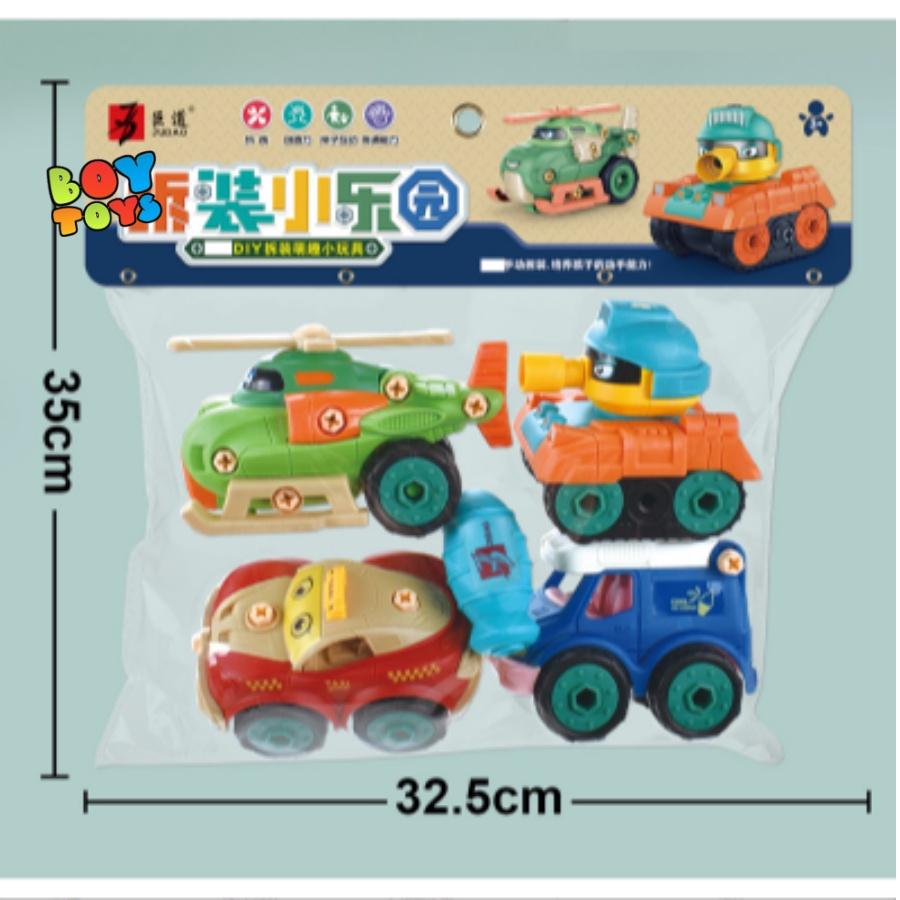 Đồ chơi set 4 mô hình DIY tháp lắp ốc vít ô tô, máy bay, xe tăng giúp bé phát triển kĩ năng sáng tạo, khéo léo