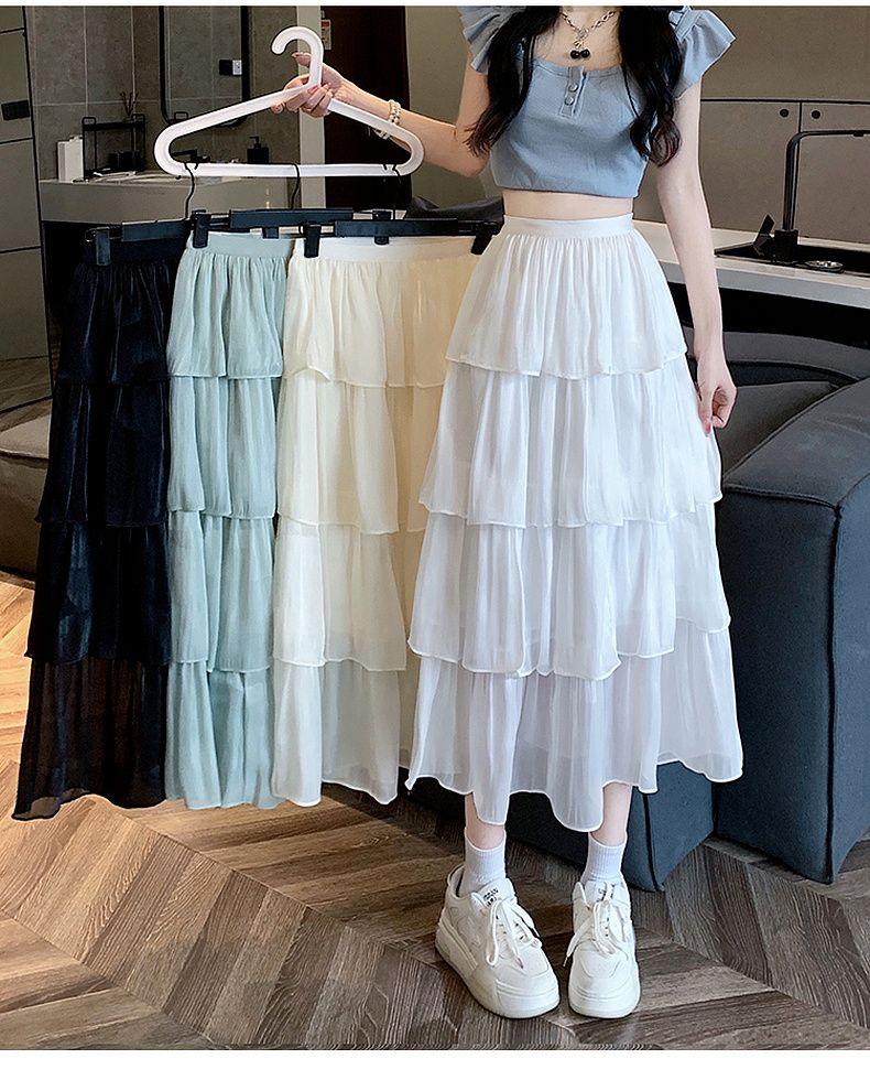 CHENGRUI Váy nửa người, váy nửa người, váy mỏng mùa hè, váy bồng chữ A, váy dài 150 x.