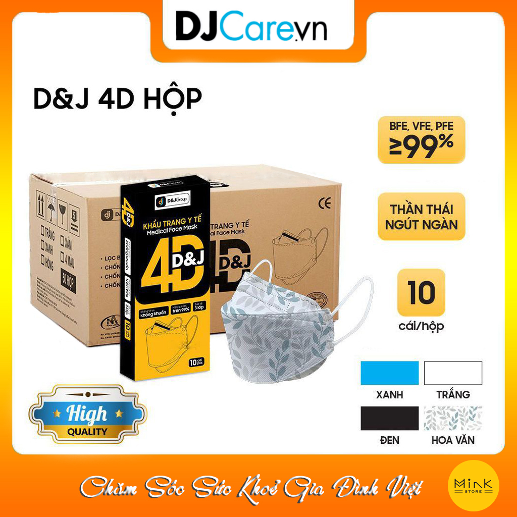Khẩu Trang Y Tế Kháng Khuẩn 4D D&J/Tiêu Chuẩn KF94/Hộp 10 Cái
