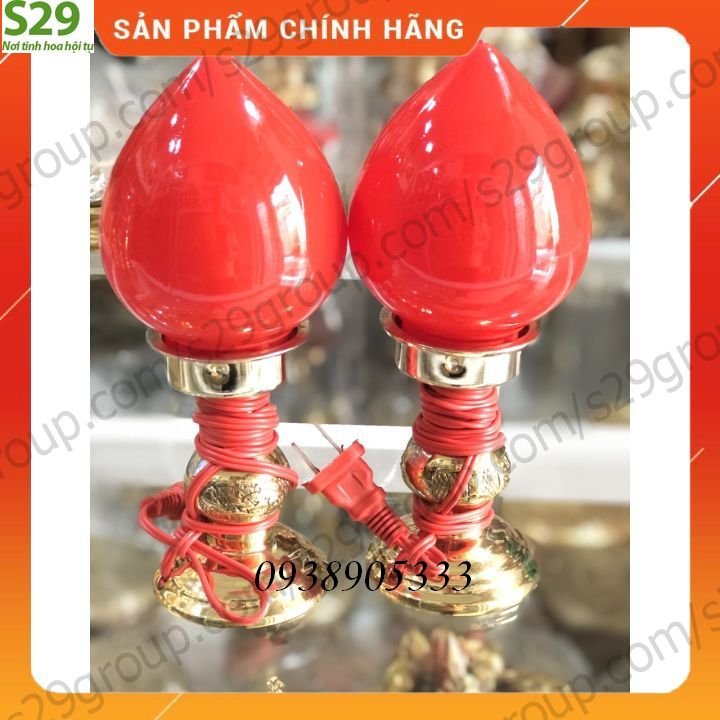 Compo đôi đèn thờ bằng đồng cao 21cm,đồ thờ cúng cao cấp