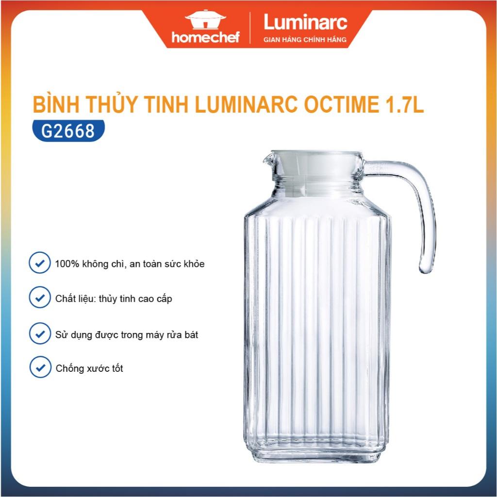 Bình đựng nước thủy tinh Luminarc Quadro G2668, dung tích 1.7L, dùng máy rửa bát | Hàng chính hãng