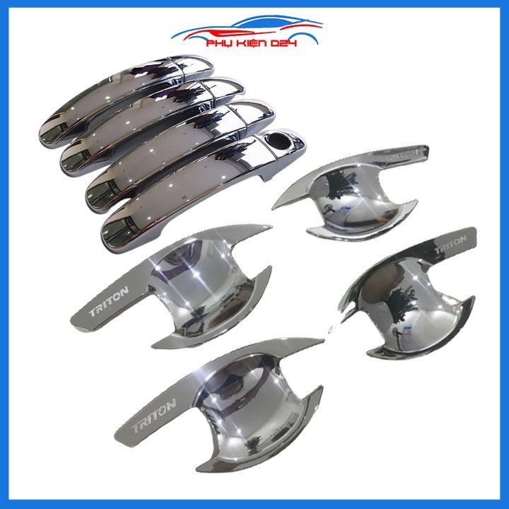 Ốp tay hõm nhựa đen/mạ crom Triton 2019-2020 sáng bóng chống trầy bảo vệ cửa xe ô tô