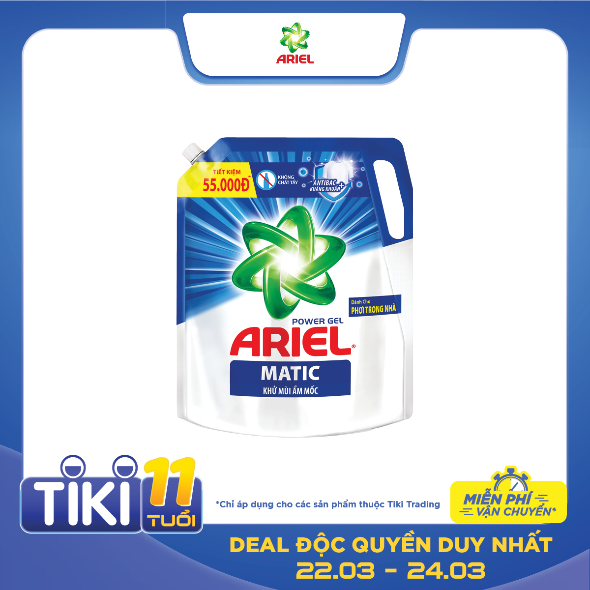 Combo 2 Túi Nước Giặt Ariel Khử Mùi Ẩm Mốc (2.1Kg/ Túi)