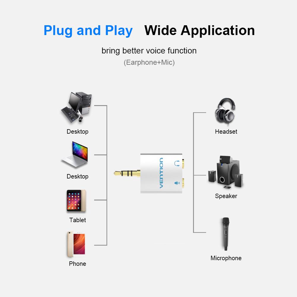 VENTION 3.5mm Audio Adapter Audio Splitter with Mic 1 Male to 2 Female Audio Adapter for Headphone PC Mobile Phone