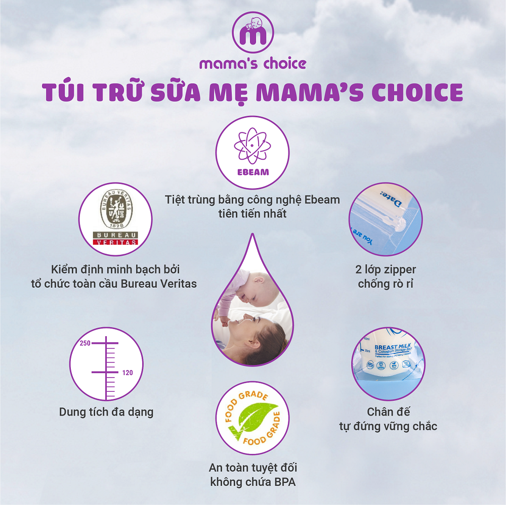 Túi Trữ Sữa Và Bảo Quản Sữa Mẹ Mama’s Choice, Bịch Đựng Sữa Mẹ, Có Khóa Zip Tiện Lợi An Toàn, Lẻ 10 Túi