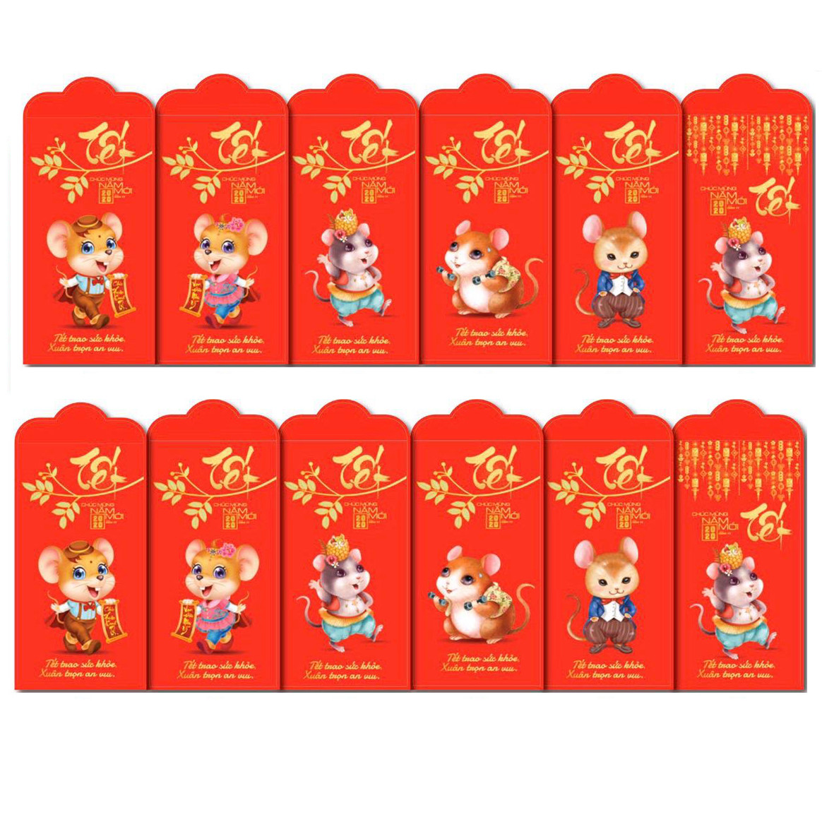 SET 12 BAO LÌ XÌ THIẾT KẾ CAO CẤP- TẾT CHUỘT ĐỘC ĐÁO GIẤY FORT