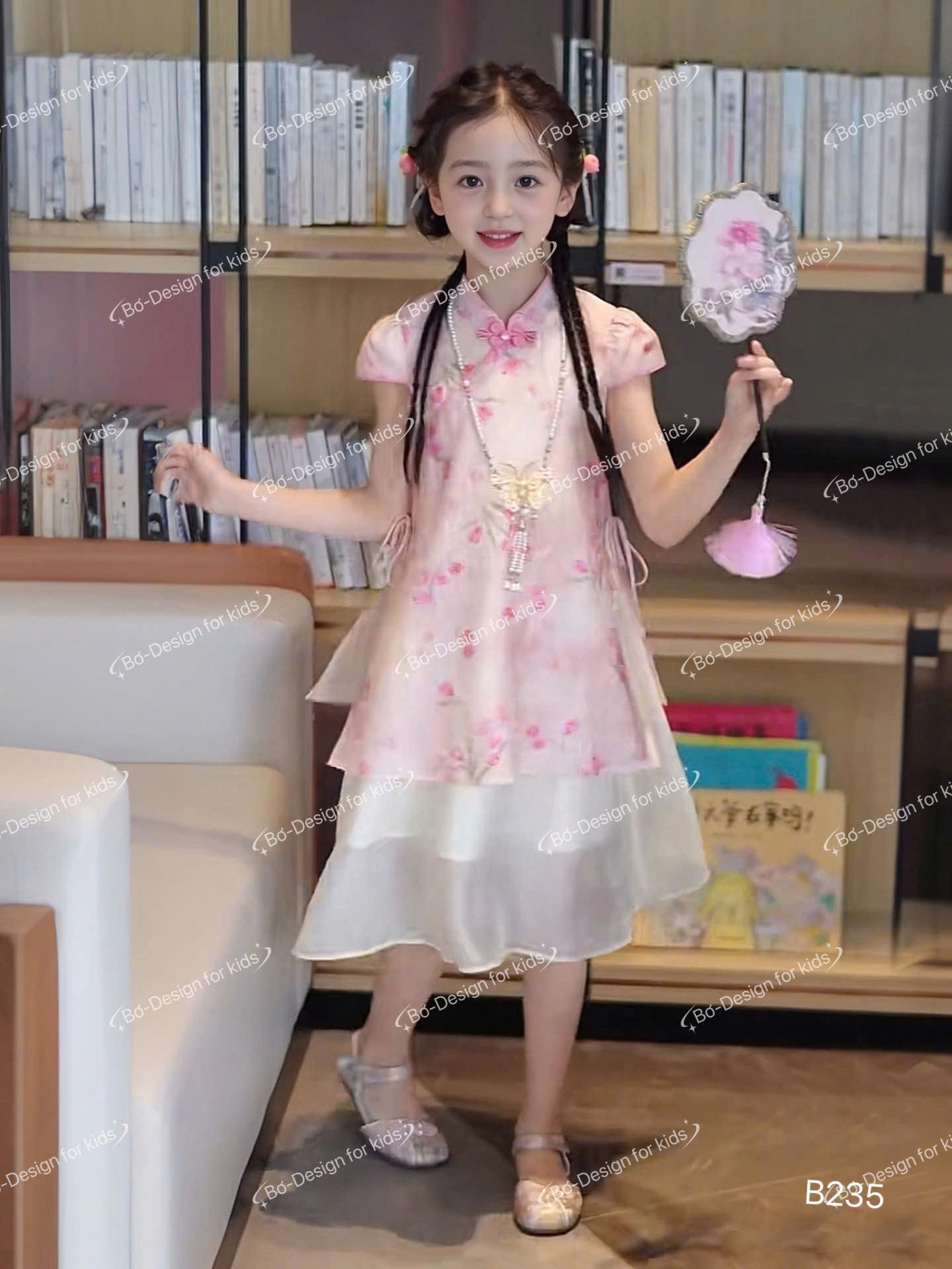 Áo dài sườn xám tết cho bé gái mẫu Hoa mùa xuân xinh xắn từ 12-46kg hàng thiết kế cao cấp