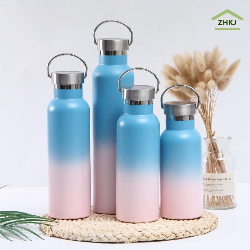 Bình Nước Inox 304 Giữ Nhiệt Màu Gradient Có Tay Cầm Thời Trang Dung Tích 350ML 500ML 600ML 750ML 1000ML