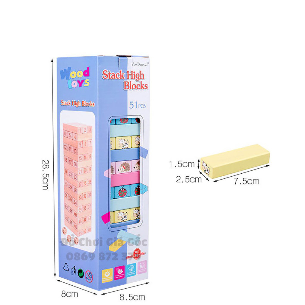 Bộ Đồ Chơi Rút Gỗ Số - Màu - Hình Động Vật Cao Cấp Cho Bé