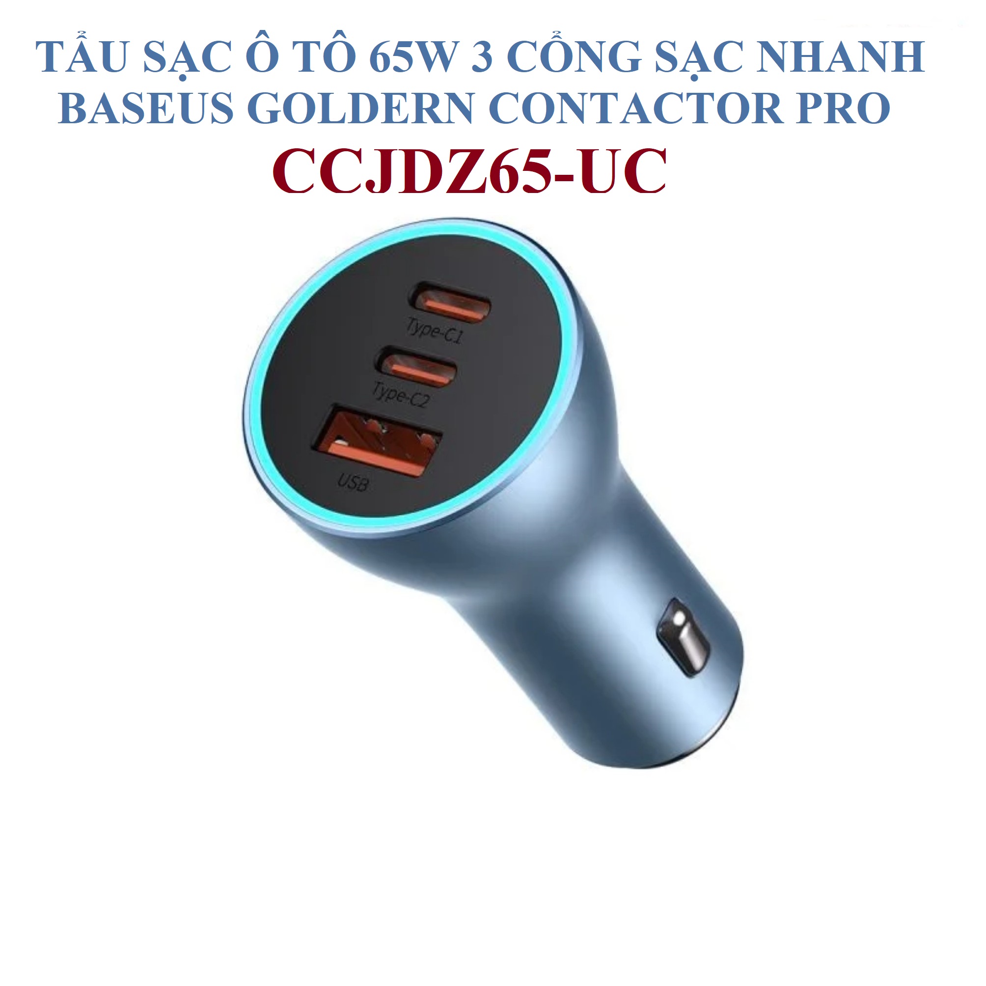 Sạc điện thoại trên ô tô 65W 3 cổng sạc nhanh 2C+U Baseus Golden Contactor PRO CCJDZ65-UC _ hàng chính hãng