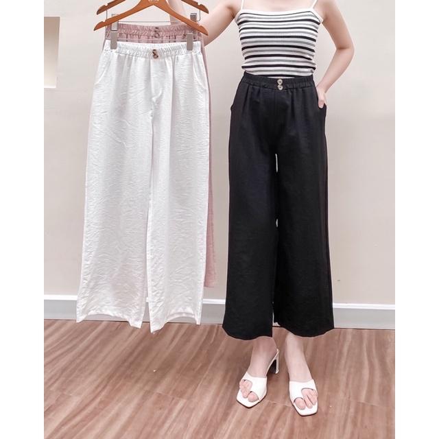 Quần culottes ống suông nữ đũi 2 khuy dọc chun bụng 72q06 by germe