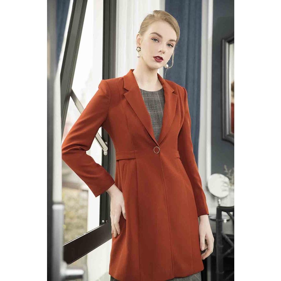 Áo khoác cam đất, dáng dài cổ K, túi chéo TOSON 83026C940