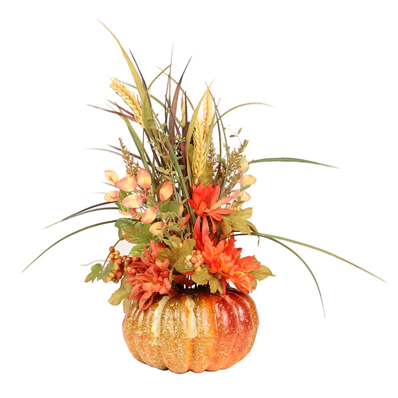 Artificial Pumpkin with Flowers Floral Arrangement for Tabletop Decoration