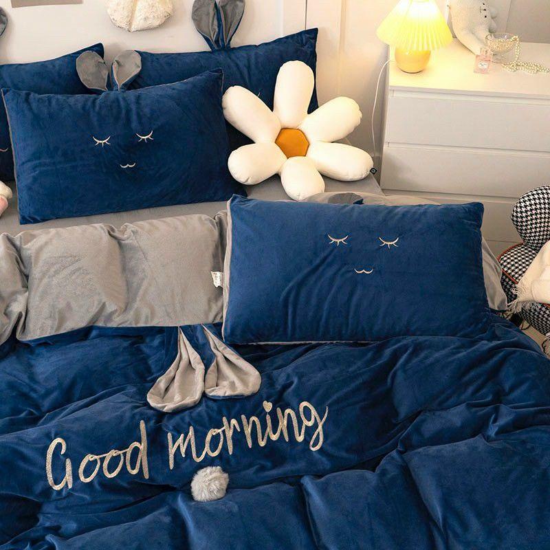 Bộ Chăn Ga Gối Nỉ Nhung Tai Thỏ 4 Món