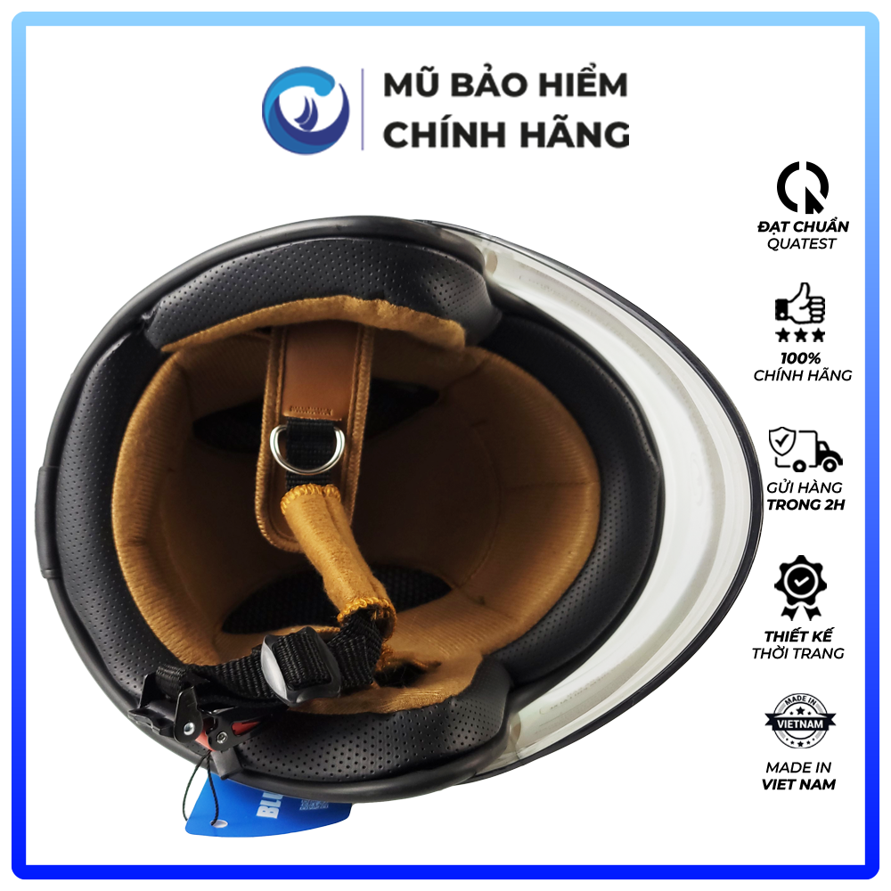 Mũ Bảo Hiểm 3/4 Blue Sea - Có Kính Dài - ABS Nguyên Sinh - A100K - Chắn Gió Cao Cấp - Chính hãng