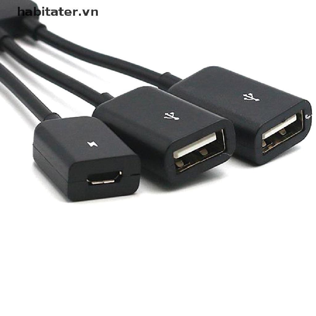 Dây Cáp OTG Chuyển Đổi 3 Trong 1 Micro USB Type C Sang Hai Cổng USB 2.0