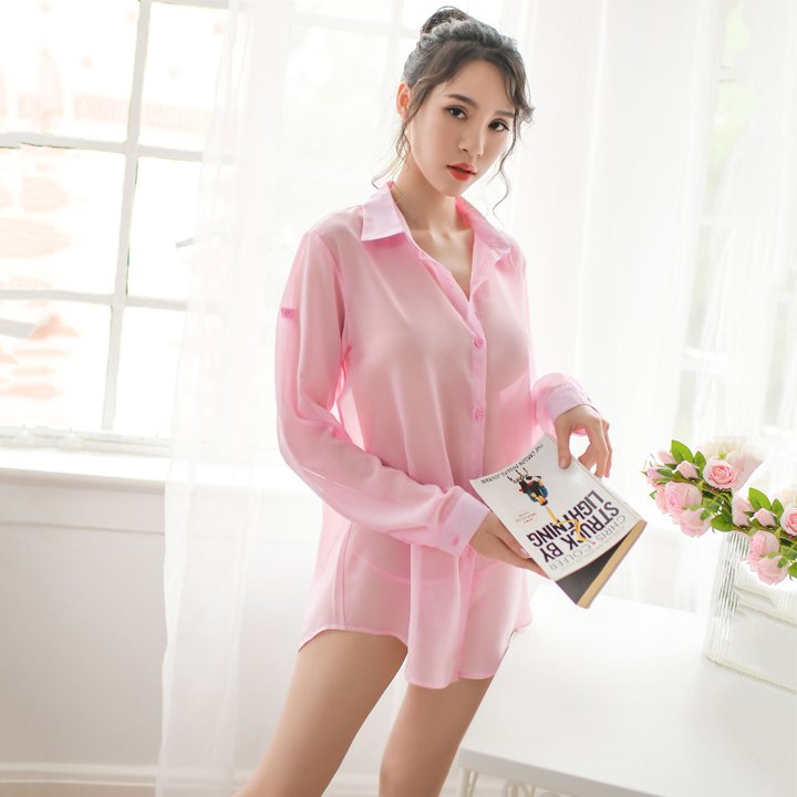Áo ngủ nữ kiểu sơ mi trắng Q45 - Áo ngủ sơ mi sexy - Áo sơ mi xuyên thấu gợi cảm