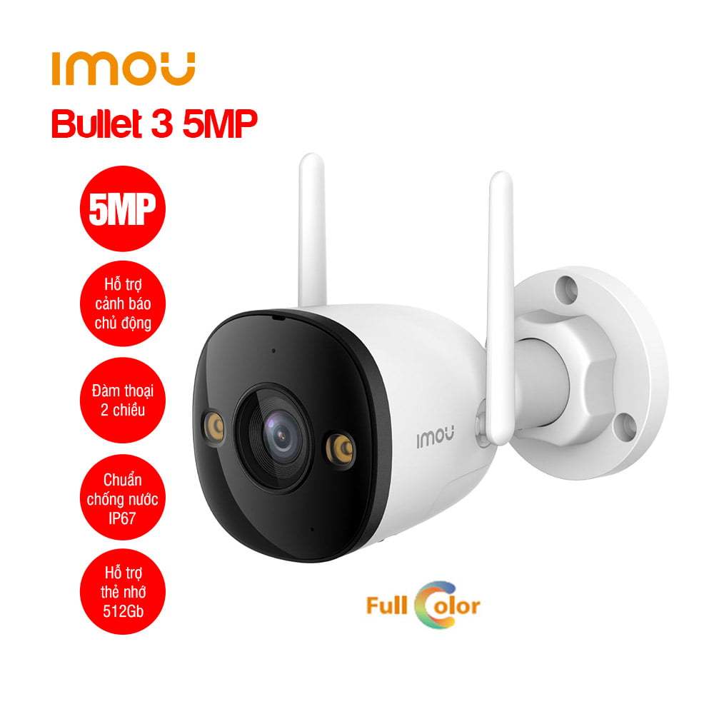 Camera Wifi ngoài trời Full Color iMOU S3EP-5M0WE (5MP) /IPC-S3EP-3M0WE (Bullet 3 3MP), Chống ngược sáng, hồng ngoại 30m - Hàng chính hãng