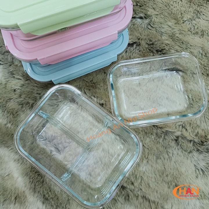 Bộ Hộp Cơm Văn Phòng Chất Liệu Thủy Tinh Cao Cấp Có Chia Ngăn Tiện Dụng - Tặng Kèm Túi Giữ Nhiệt Và Bộ Muổng Đũa