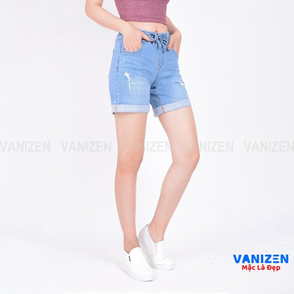 Quần short jean nữ ngắn đẹp lưng cao cạp chun rách hàng cao cấp mã 448 VANIZEN