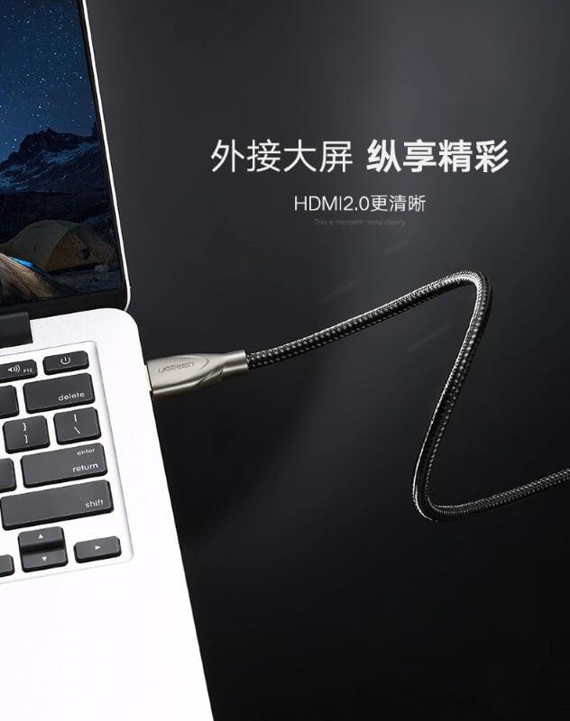 Ugreen UG50108HD131TK 2M màu Đen Cáp tín hiệu HDMI chuẩn 2.0 dây bọc lưới đầu hợp kim cao cấp - HÀNG CHÍNH HÃNG