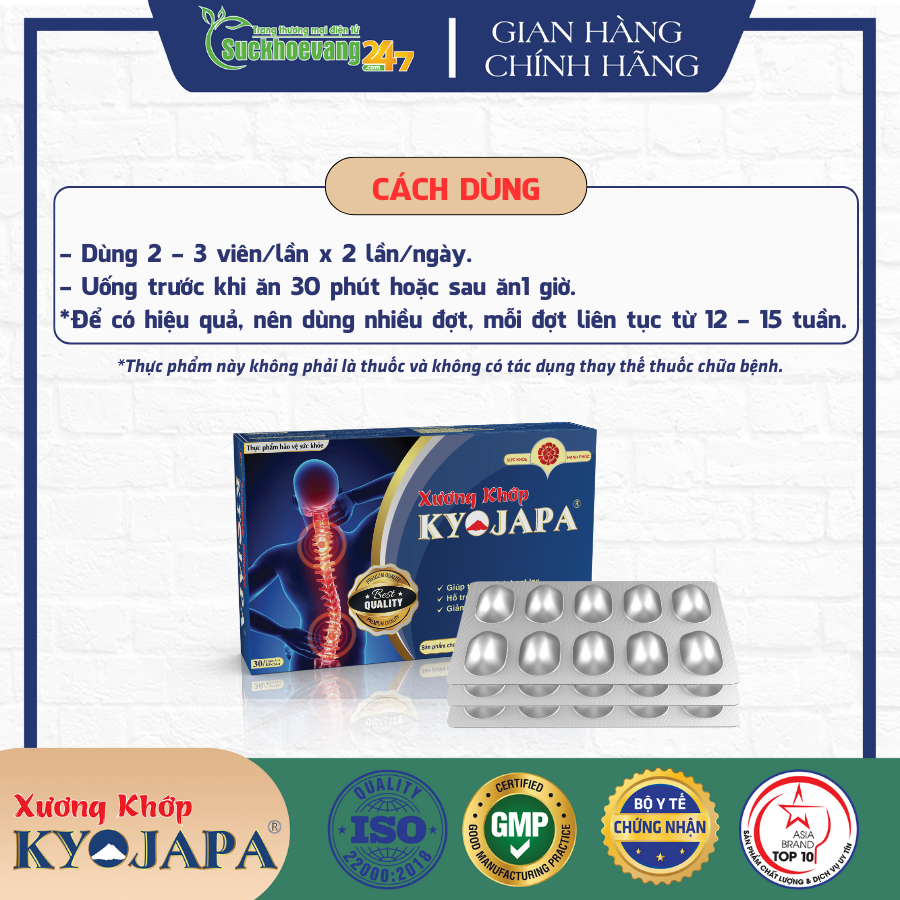 Viên uống Xương Khớp Kyojapa hỗ trợ giảm đau nhức xương khớp, đau dây thần kinh tọa, đau cột sống, thoái hóa cột sống, thoát vị đĩa đệm - Hộp 30 viên