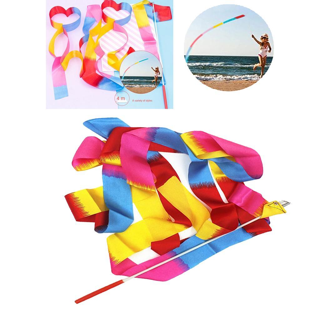 2X Dance Ribbon Gym Rhythmic Art Gymnastic Streamer Twirling Rod Flame Colorful