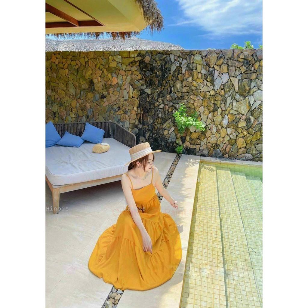 Đầm Maxi 2 Dây Dáng Xoè Màu Vàng, Hở Lưng Thích Hợp Cho Nàng Đi Biển Chụp Hình So Deep - KÈM ẢNH THẬT